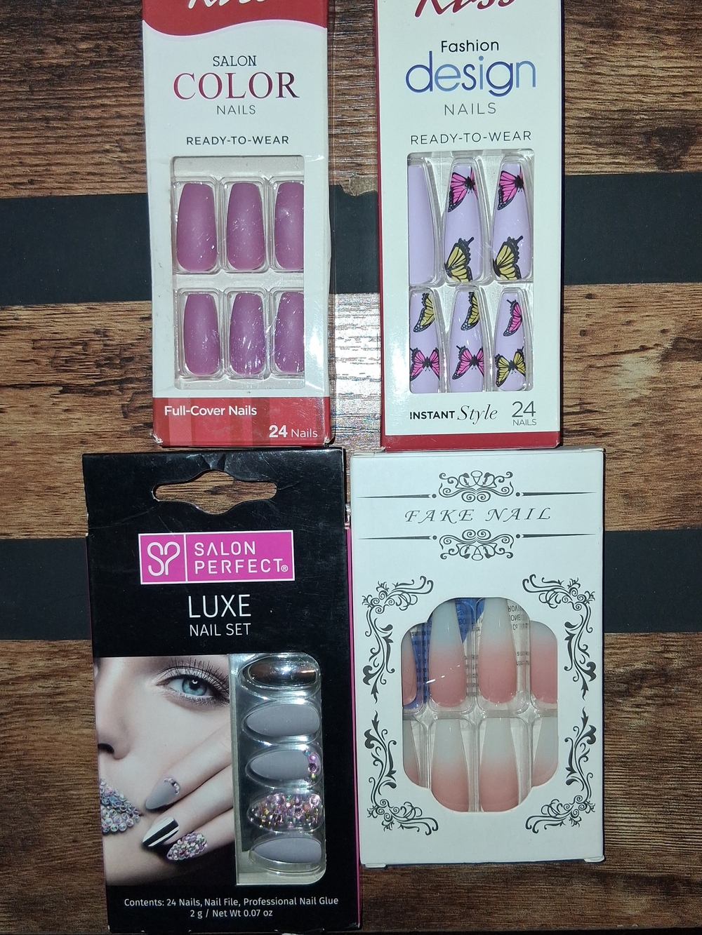 Lot Of 4 Ready-to-Wear COLOR MIX Full-Cover Nails With GLUE*